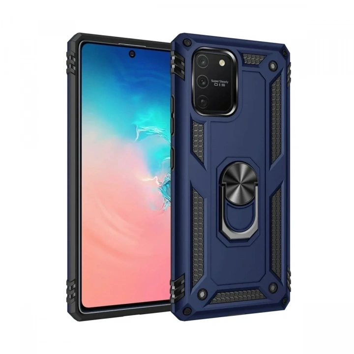 Mey İthalat®  Samsung Galaxy A91 / S10 Lite Kılıf Sofya Yüzüklü Silikon Kapak - Lacivert