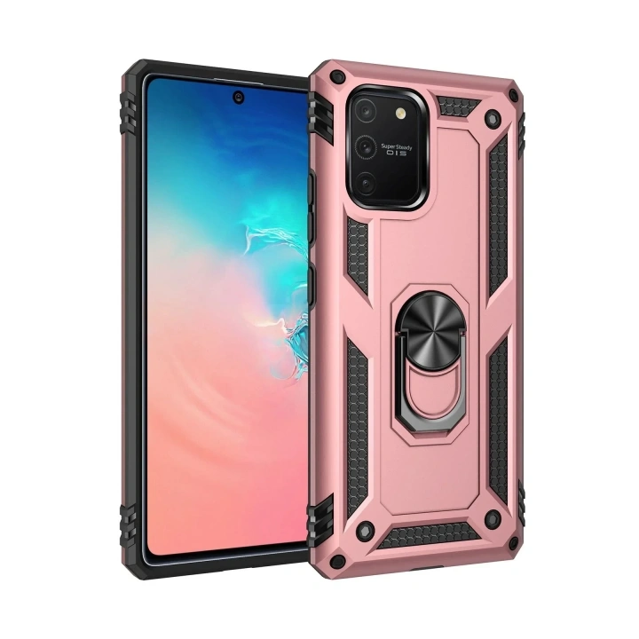 Mey İthalat®  Samsung Galaxy A91 / S10 Lite Kılıf Sofya Yüzüklü Silikon Kapak - Rose