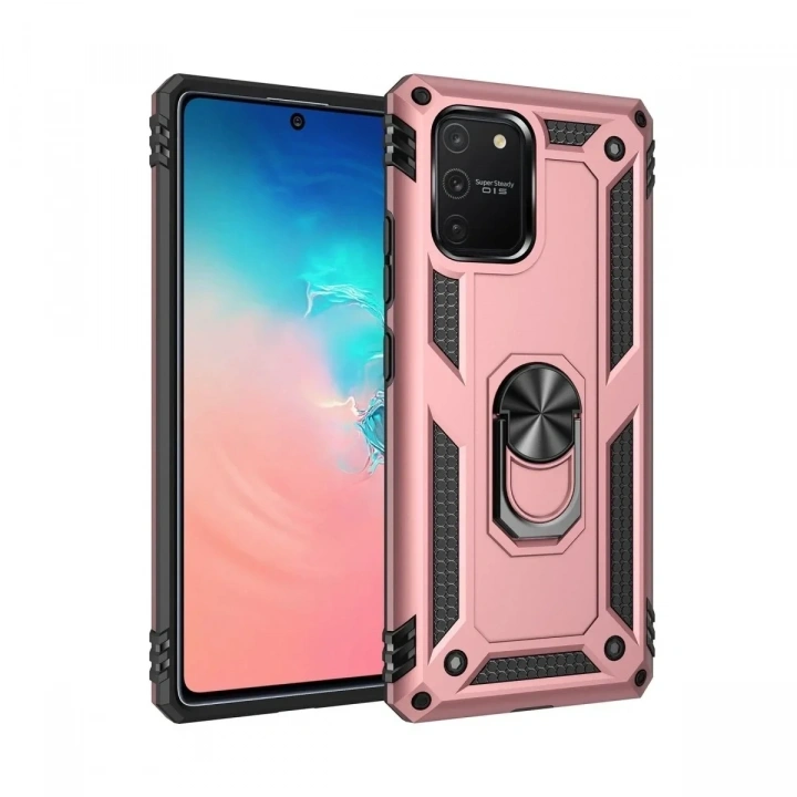 Mey İthalat®  Samsung Galaxy A91 / S10 Lite Kılıf Sofya Yüzüklü Silikon Kapak - Rose