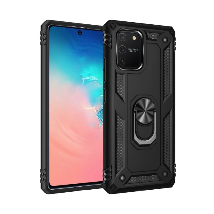 Mey İthalat®  Samsung Galaxy A91 / S10 Lite Kılıf Sofya Yüzüklü Silikon Kapak - Siyah