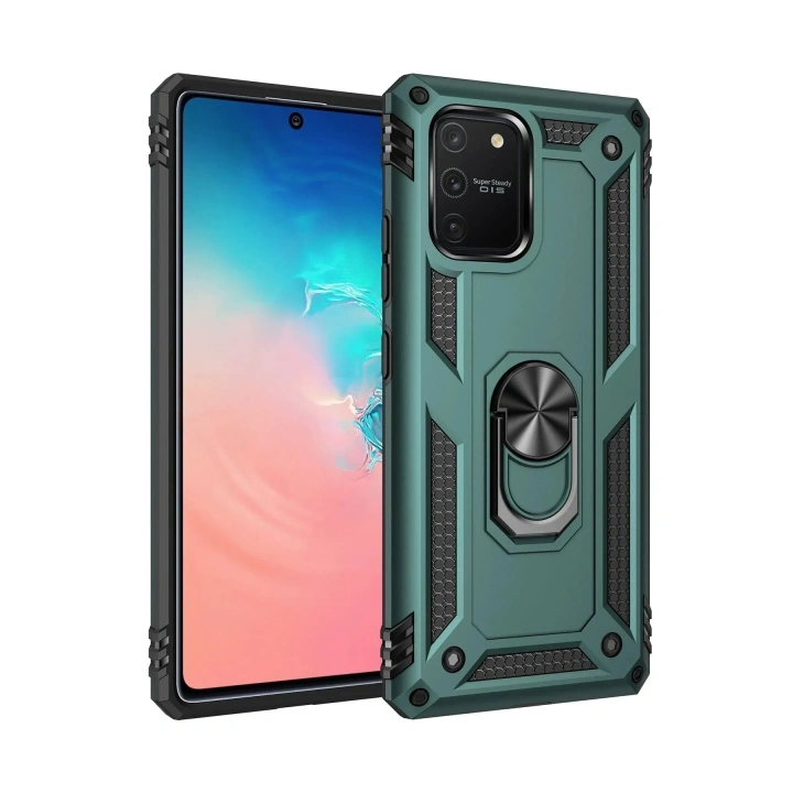 Mey İthalat®  Samsung Galaxy A91 / S10 Lite Kılıf Sofya Yüzüklü Silikon Kapak - Yeşil