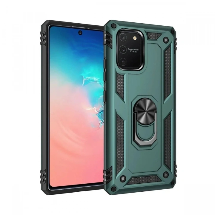 Mey İthalat®  Samsung Galaxy A91 / S10 Lite Kılıf Sofya Yüzüklü Silikon Kapak - Yeşil