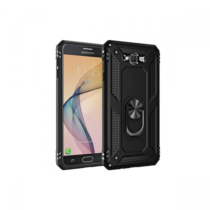 Mey İthalat®  Samsung Galaxy J7 Kılıf Sofya Yüzüklü Silikon Kapak - Siyah