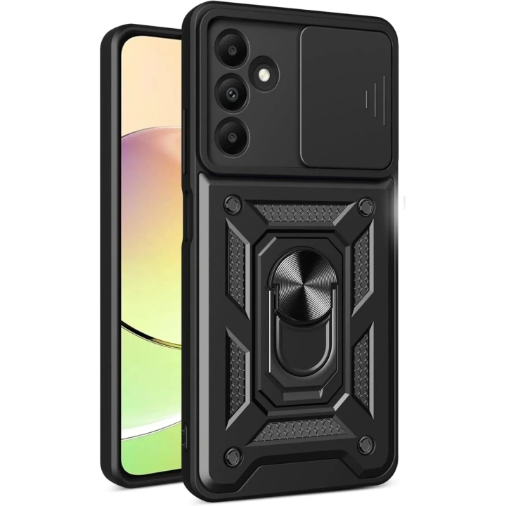 Mey İthalat®  Samsung Galaxy M15 Kılıf Pars Lens Yüzüklü Silikon - Siyah