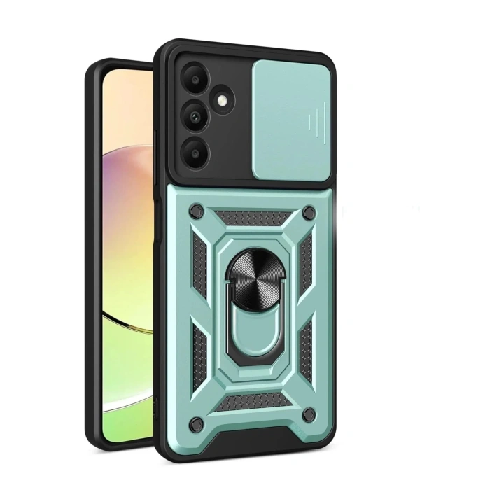 Mey İthalat®  Samsung Galaxy M15 Kılıf Pars Lens Yüzüklü Silikon - Yeşil