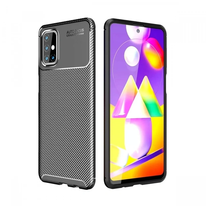 Mey İthalat®  Samsung Galaxy M31S Kılıf Auto Focus Karbon Kapak - Siyah