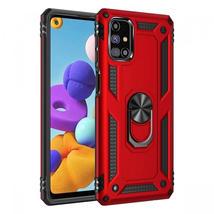 Mey İthalat®  Samsung Galaxy M31S Kılıf Sofya Yüzüklü Silikon Kapak - Kırmızı