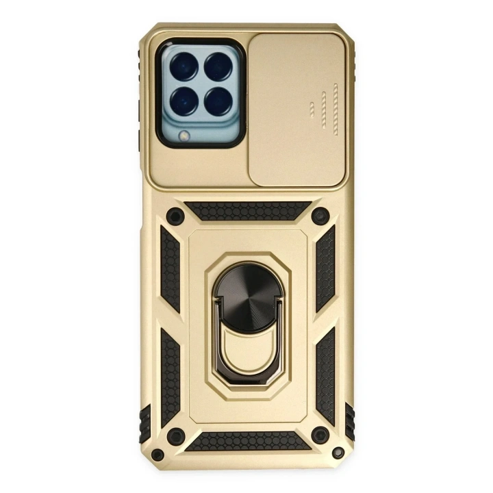 Mey İthalat®  Samsung Galaxy M33 Kılıf Pars Lens Yüzüklü Silikon - Gold