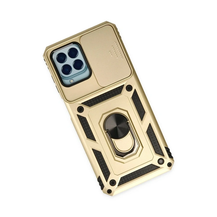 Mey İthalat®  Samsung Galaxy M33 Kılıf Pars Lens Yüzüklü Silikon - Gold