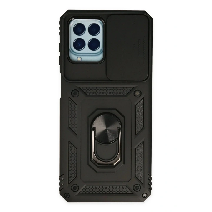 Mey İthalat®  Samsung Galaxy M33 Kılıf Pars Lens Yüzüklü Silikon - Siyah