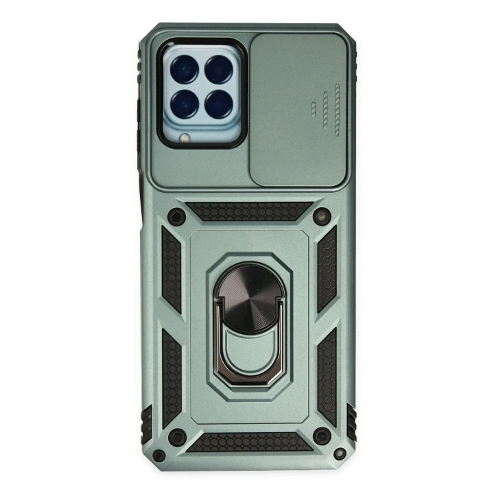 Mey İthalat®  Samsung Galaxy M33 Kılıf Pars Lens Yüzüklü Silikon - Yeşil