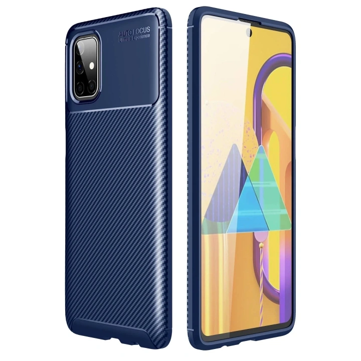 Mey İthalat®  Samsung Galaxy M51 Kılıf Auto Focus Karbon Kapak - Lacivert