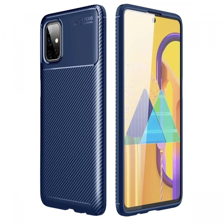Mey İthalat®  Samsung Galaxy M51 Kılıf Auto Focus Karbon Kapak - Lacivert