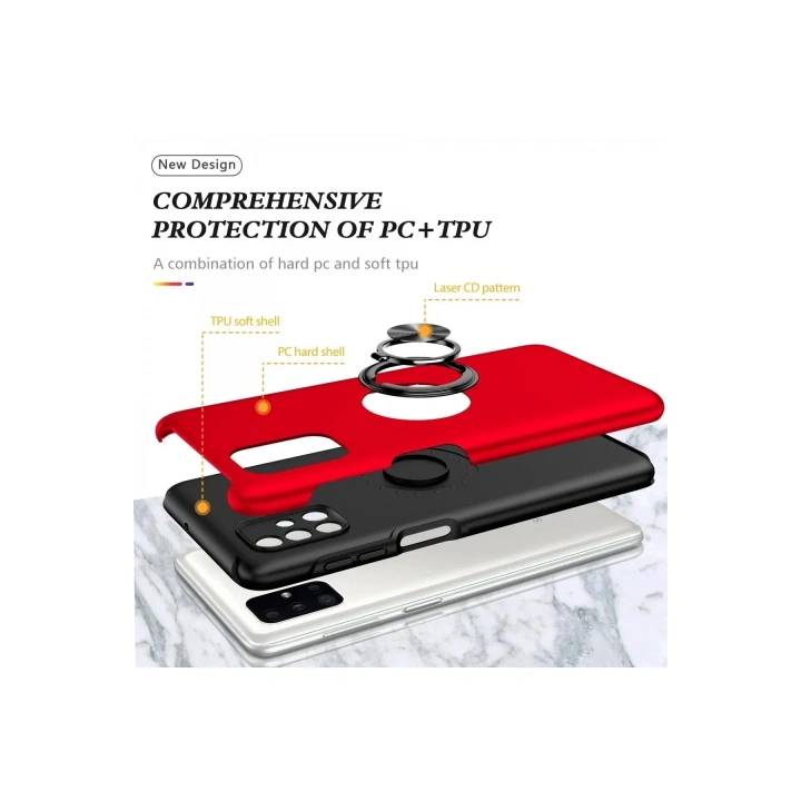 Mey İthalat®  Samsung Galaxy M51 Kılıf Elit Yüzüklü Kapak - Kırmızı