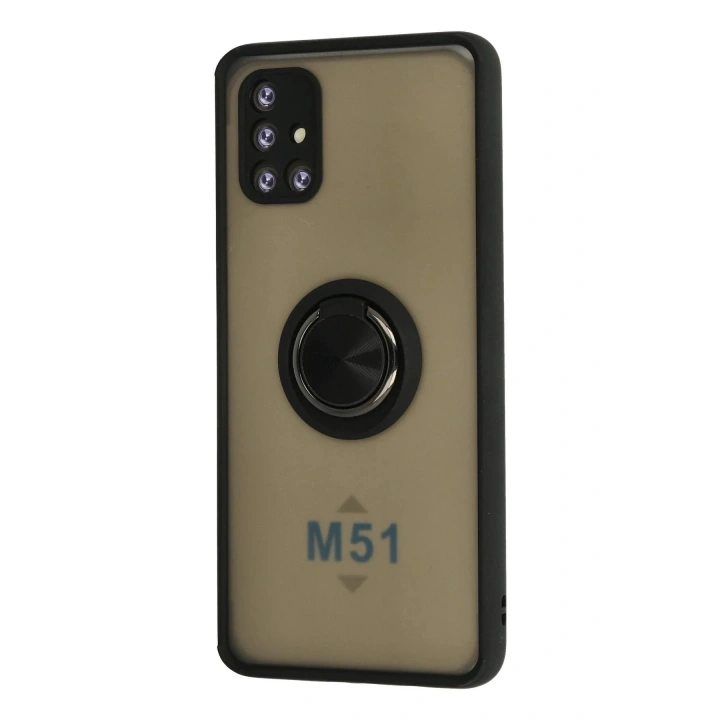 Mey İthalat®  Samsung Galaxy M51 Kılıf Montreal Yüzüklü Silikon Kapak - Siyah