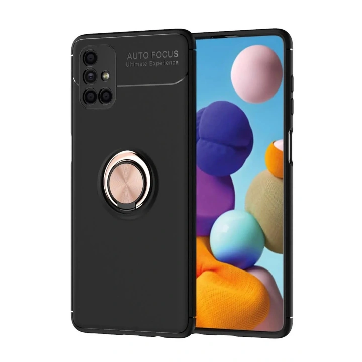 Mey İthalat®  Samsung Galaxy M51 Kılıf Range Yüzüklü Silikon - Siyah-Gold