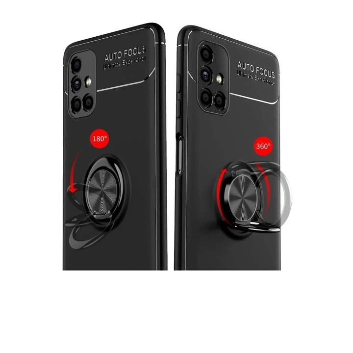 Mey İthalat®  Samsung Galaxy M51 Kılıf Range Yüzüklü Silikon - Siyah-Gold