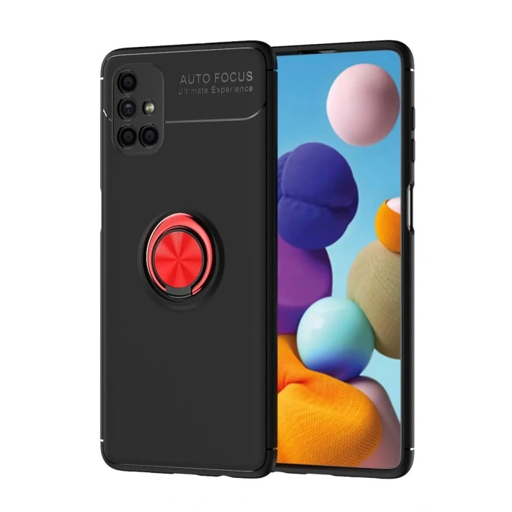 Mey İthalat®  Samsung Galaxy M51 Kılıf Range Yüzüklü Silikon - Siyah-Kırmızı