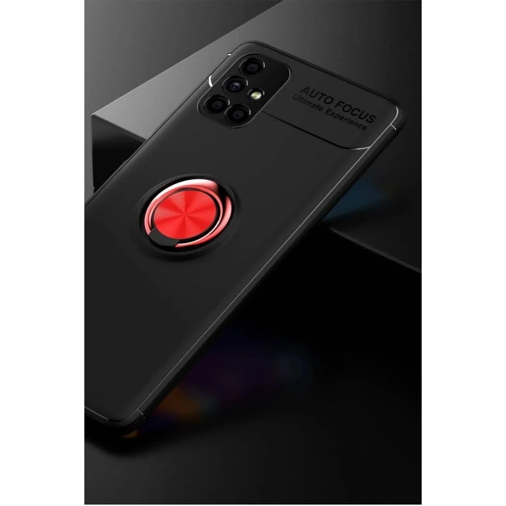 Mey İthalat®  Samsung Galaxy M51 Kılıf Range Yüzüklü Silikon - Siyah-Kırmızı