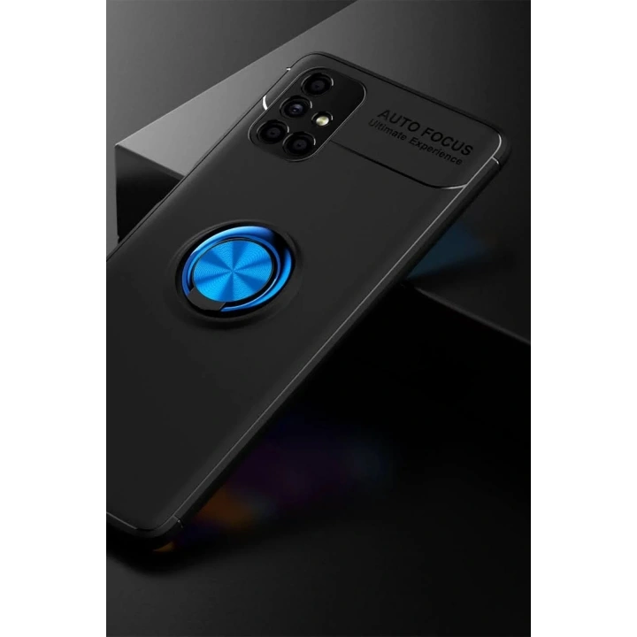 Mey İthalat®  Samsung Galaxy M51 Kılıf Range Yüzüklü Silikon - Siyah-Mavi
