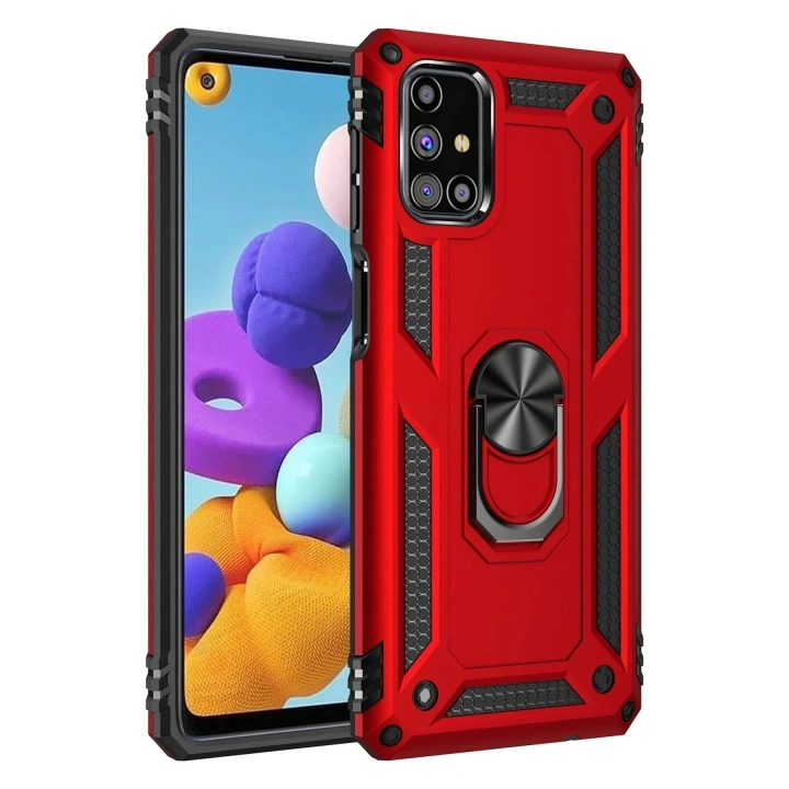 Mey İthalat®  Samsung Galaxy M51 Kılıf Sofya Yüzüklü Silikon Kapak - Kırmızı