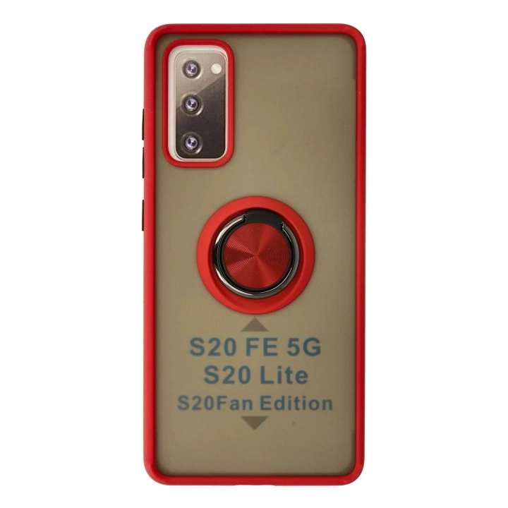 Mey İthalat®  Samsung Galaxy S20 FE Kılıf Montreal Yüzüklü Silikon Kapak - Kırmızı