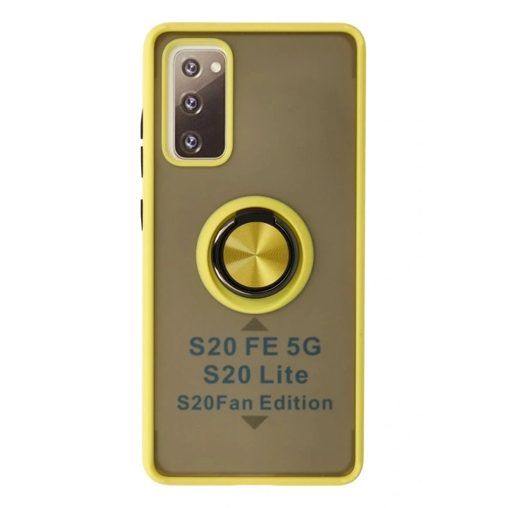Mey İthalat®  Samsung Galaxy S20 FE Kılıf Montreal Yüzüklü Silikon Kapak - Sarı