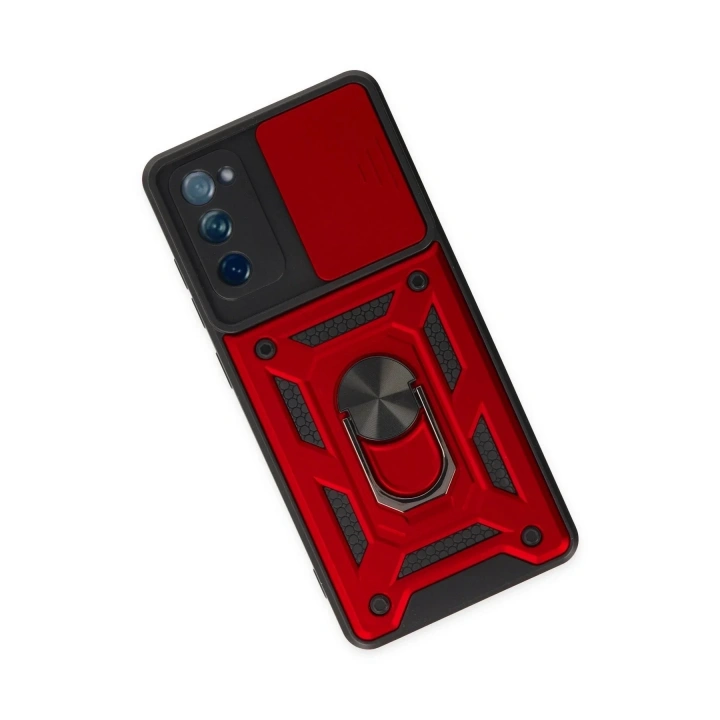 Mey İthalat®  Samsung Galaxy S20 FE Kılıf Pars Lens Yüzüklü Silikon - Kırmızı
