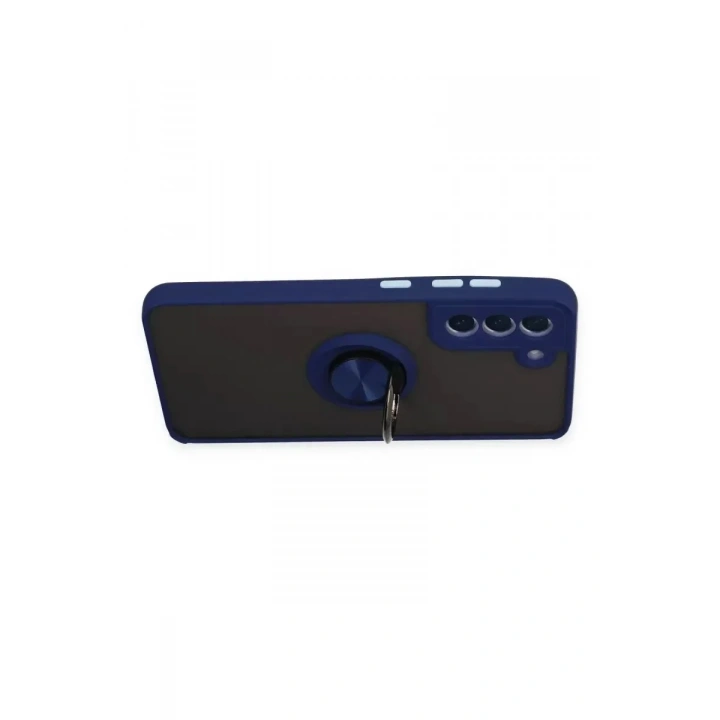Mey İthalat®  Samsung Galaxy S21 FE Kılıf Montreal Yüzüklü Silikon Kapak - Lacivert