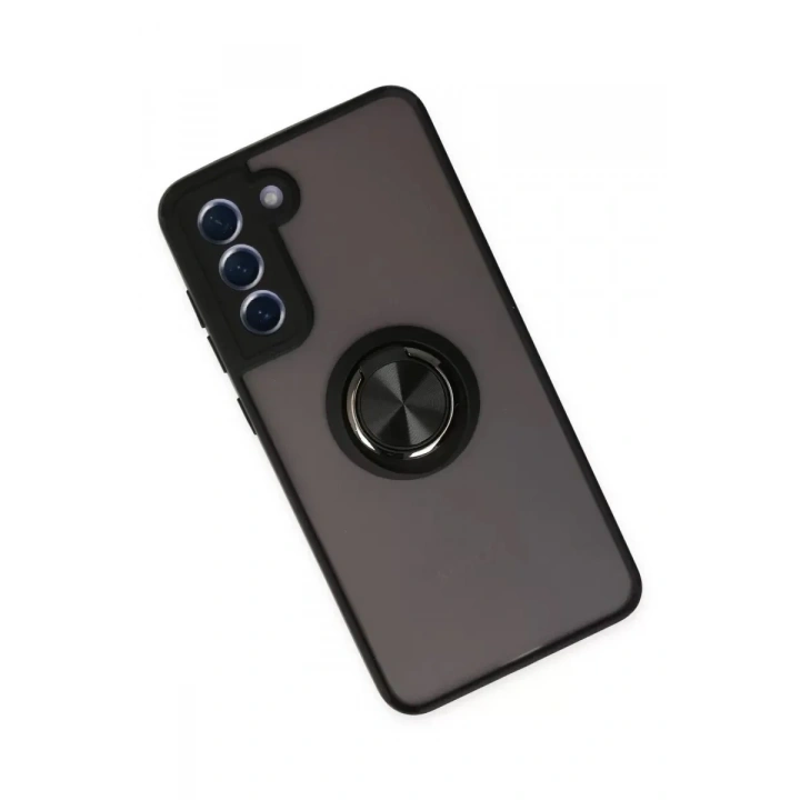 Mey İthalat®  Samsung Galaxy S21 FE Kılıf Montreal Yüzüklü Silikon Kapak - Siyah