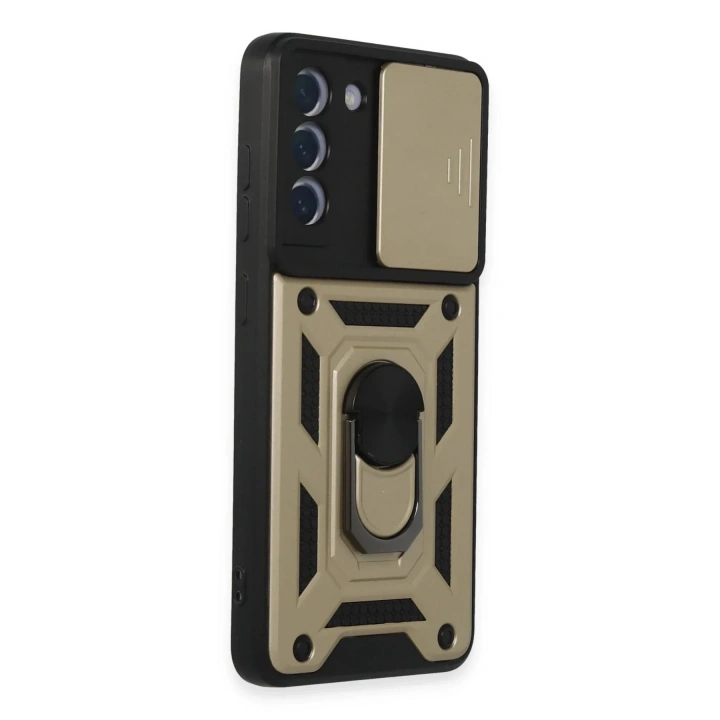 Mey İthalat®  Samsung Galaxy S21 FE Kılıf Pars Lens Yüzüklü Silikon - Gold