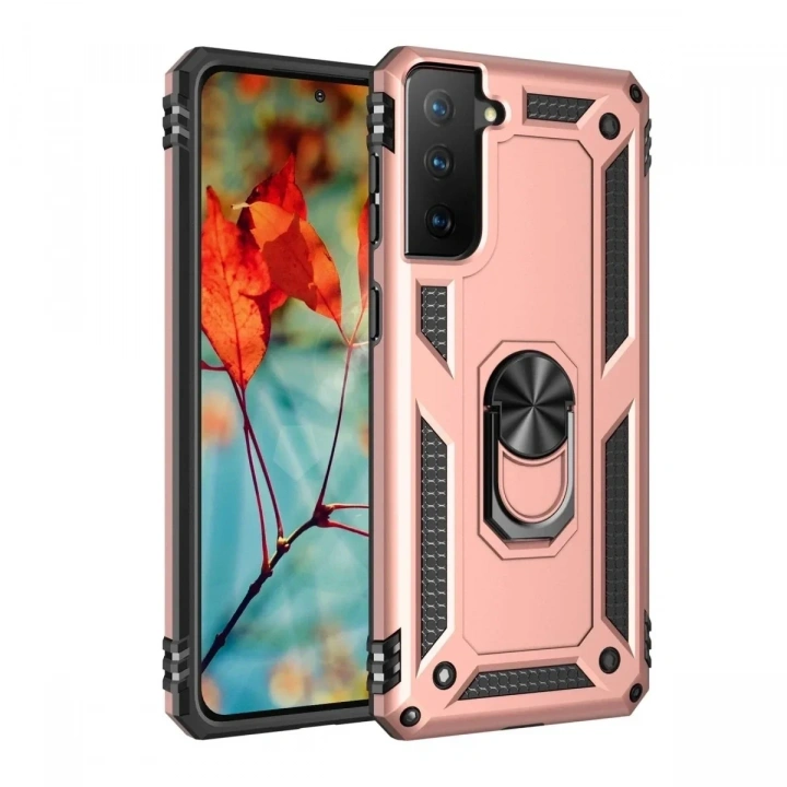 Mey İthalat®  Samsung Galaxy S21 Kılıf Sofya Yüzüklü Silikon Kapak - Rose