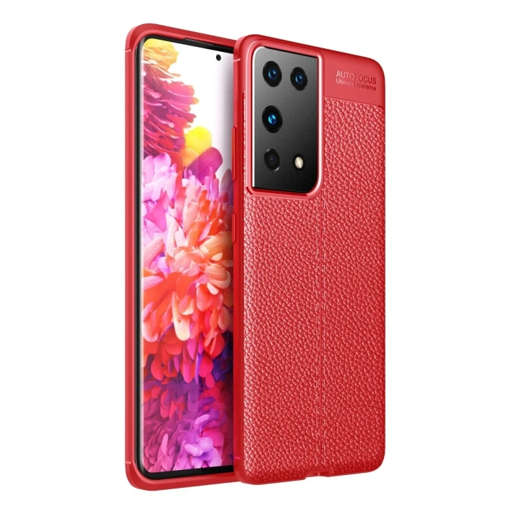 Mey İthalat®  Samsung Galaxy S21 Ultra Kılıf Auto Focus Kapak - Kırmızı