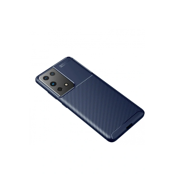 Mey İthalat®  Samsung Galaxy S21 Ultra Kılıf Auto Focus Karbon Kapak - Lacivert
