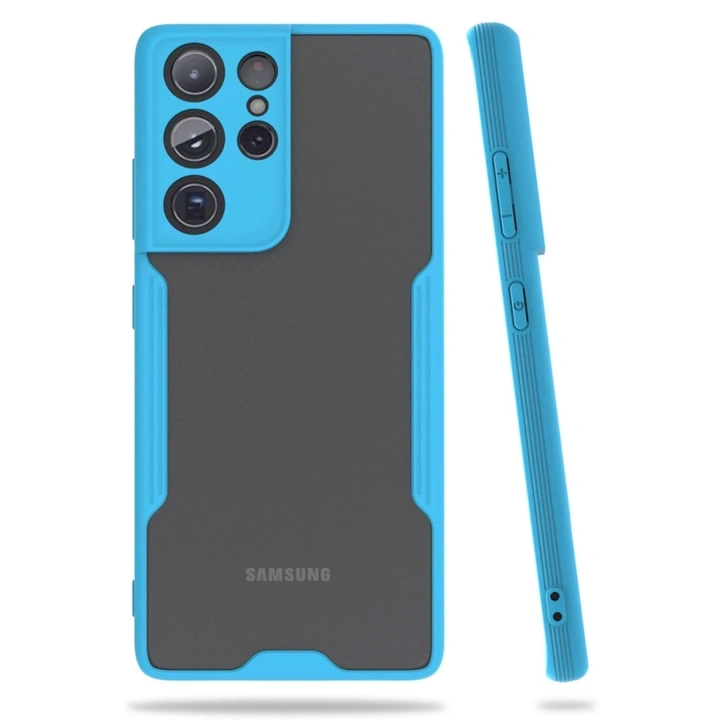 Mey İthalat®  Samsung Galaxy S21 Ultra Kılıf Platin Silikon - Mavi