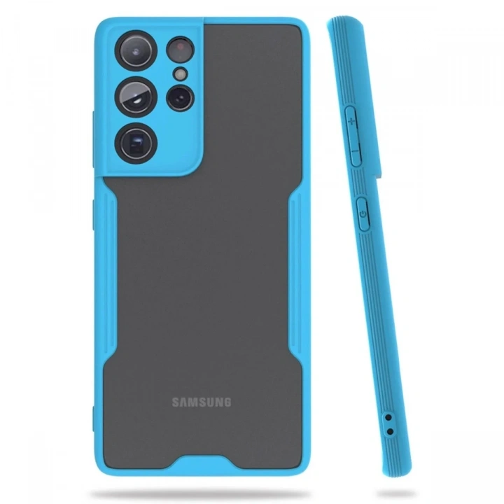Mey İthalat®  Samsung Galaxy S21 Ultra Kılıf Platin Silikon - Mavi