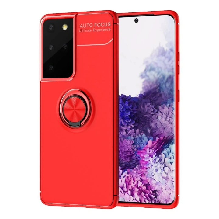 Mey İthalat®  Samsung Galaxy S21 Ultra Kılıf Range Yüzüklü Silikon - Kırmızı