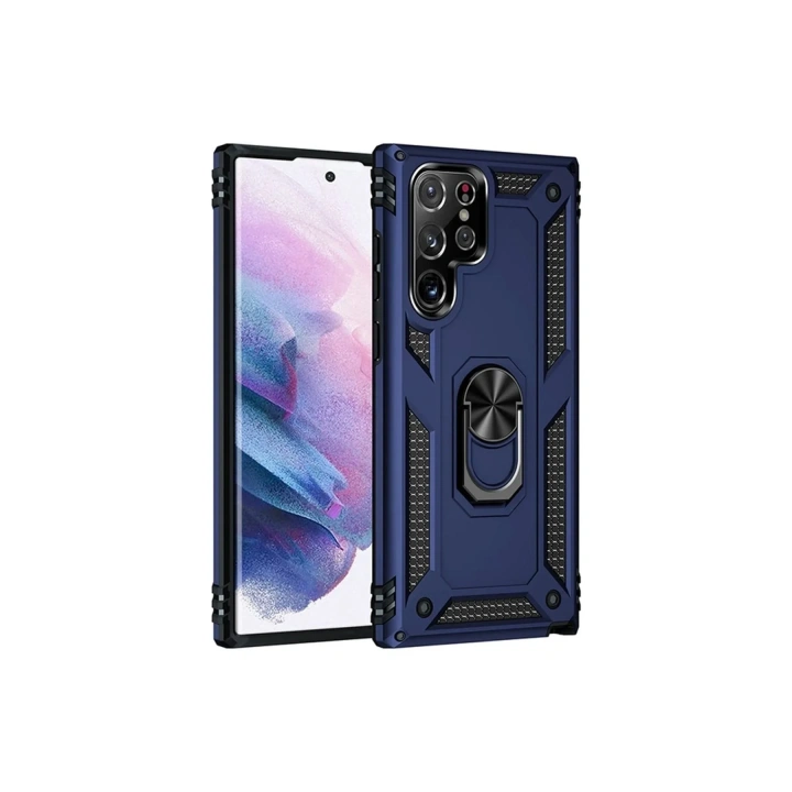 Mey İthalat®  Samsung Galaxy S21 Ultra Kılıf Sofya Yüzüklü Silikon Kapak - Lacivert