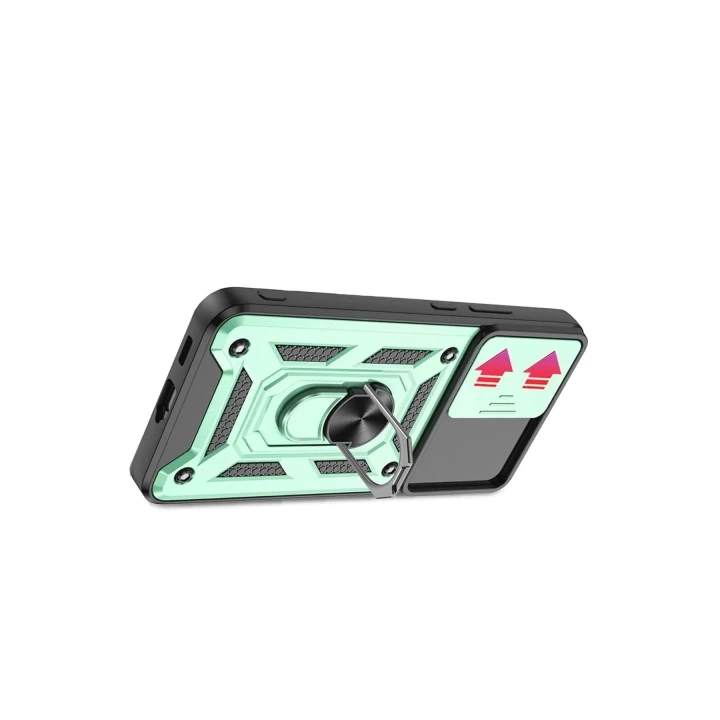 Mey İthalat®  Samsung Galaxy S22 Kılıf Pars Lens Yüzüklü Silikon - Yeşil
