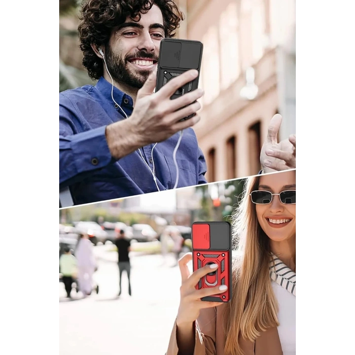 Mey İthalat®  Samsung Galaxy S22 Kılıf Pars Lens Yüzüklü Silikon - Yeşil