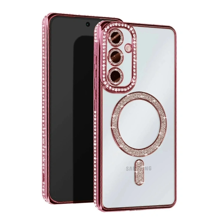 Mey İthalat®  Samsung Galaxy S23 FE Joke Simli Magneticsafe Kılıf - Pembe