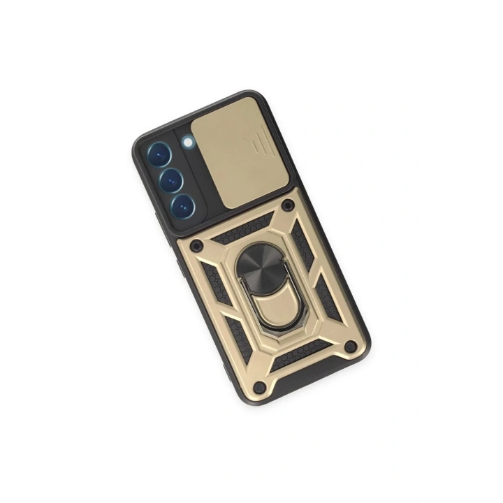 Mey İthalat®  Samsung Galaxy S23 FE Kılıf Pars Lens Yüzüklü Silikon - Gold