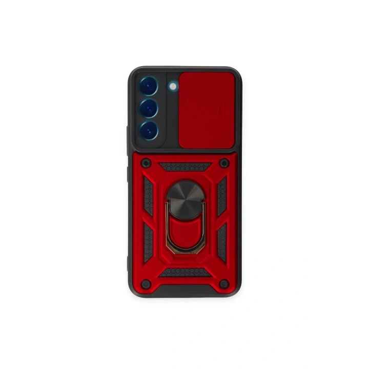 Mey İthalat®  Samsung Galaxy S23 Kılıf Pars Lens Yüzüklü Silikon - Kırmızı