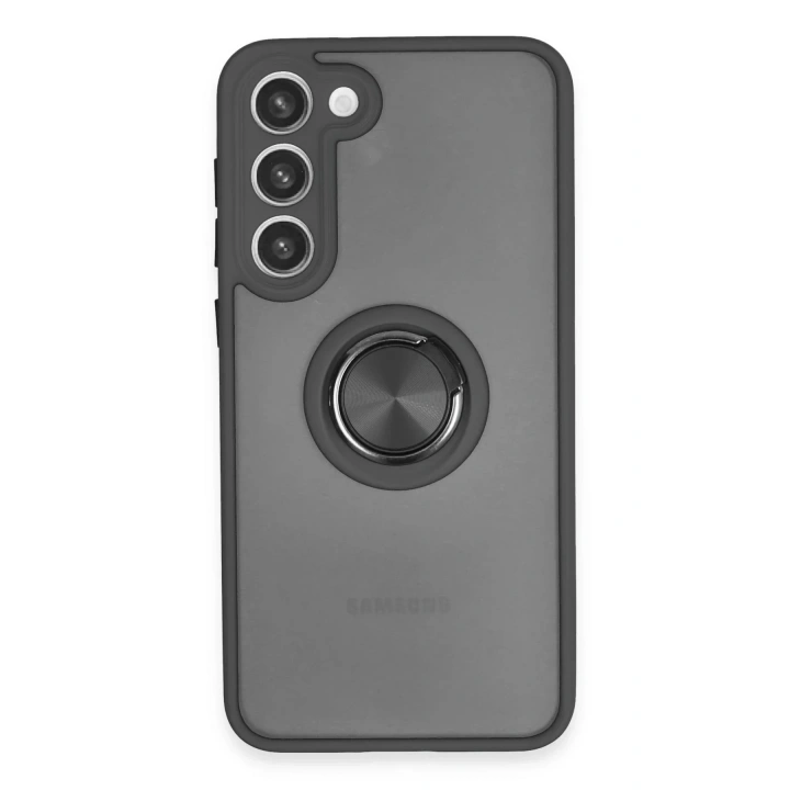 Mey İthalat®  Samsung Galaxy S23 Plus Kılıf Montreal Yüzüklü Silikon Kapak - Siyah