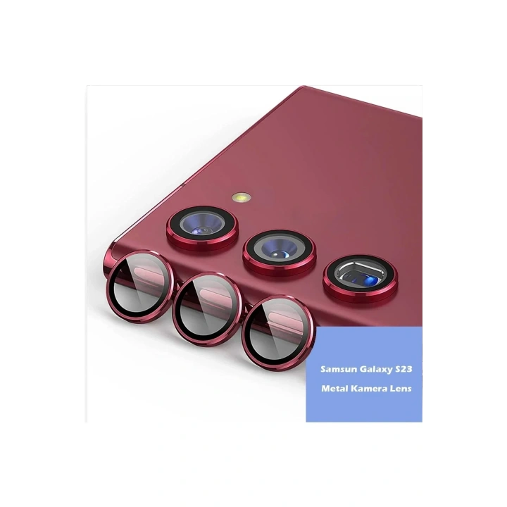 Mey İthalat®  Samsung Galaxy S23 Plus Metal Kamera Lens - Kırmızı