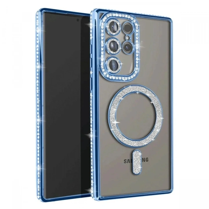 Mey İthalat®  Samsung Galaxy S23 Ultra Joke Simli Magneticsafe Kılıf - Mavi