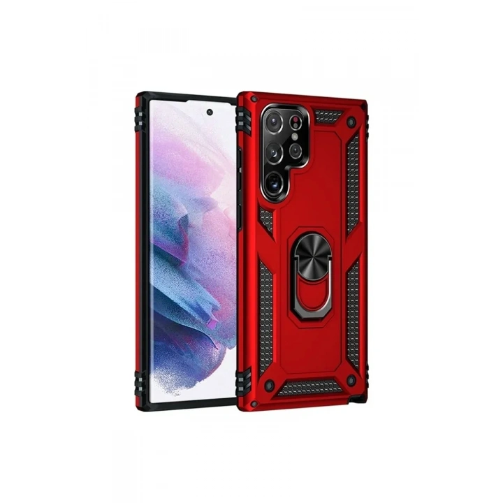 Mey İthalat®  Samsung Galaxy S23 Ultra Kılıf Sofya Yüzüklü Silikon Kapak - Kırmızı
