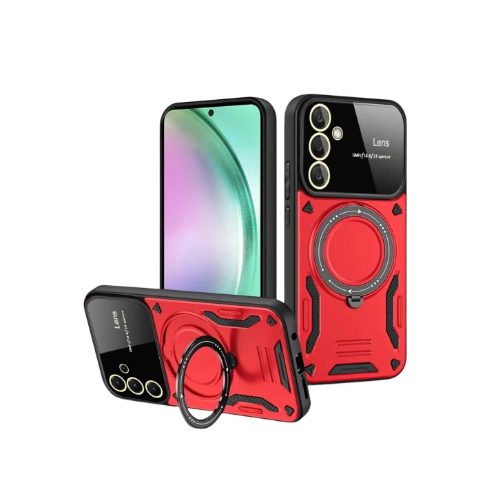 Mey İthalat®  Samsung Galaxy S24 FE Kılıf Joy Lens Standlı Kapak - Kırmızı