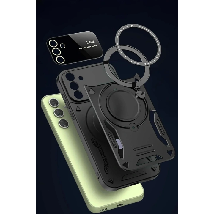 Mey İthalat®  Samsung Galaxy S24 FE Kılıf Joy Lens Standlı Kapak - Kırmızı