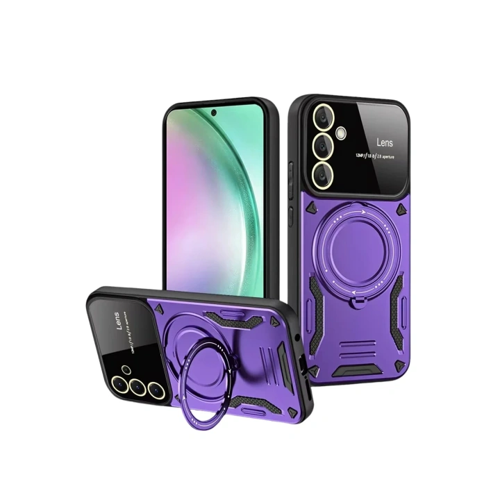 Mey İthalat®  Samsung Galaxy S24 FE Kılıf Joy Lens Standlı Kapak - Mor